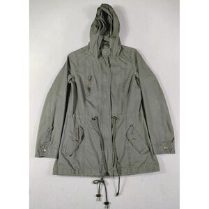 Miss London Jacket Womens Medium Green Hooded Anorak Twill Drawstring Military